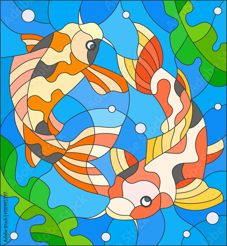 ilustracja-w-stylu-witrazu-z-para-karpie-na-tle-wody