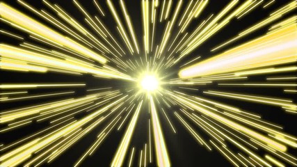 Canvas Print - Stars flying past at high speed, with a bright white light at the end. Yellow version. Seamlessly loopable animation.