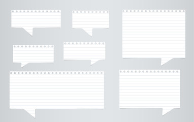 Poster - White ruled notebook paper speech bubbles are on gray background