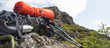 Mountain backpack,isoprene and trekking sticks equipment