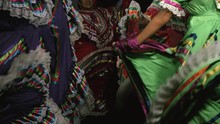 Slow Motion Shot Of Mexican Women In Traditional Dress Dancing In The Dark