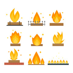 Wall Mural - Fire flame hot burn and fire flame vector icon. Warm inferno danger fire flame and cooking yellow fire flame. Orange light blazing campfire ignite fire flame design and detail fireplace passion sign.