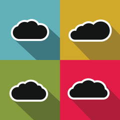 Wall Mural - Cloud flat icons with long shadow on color background