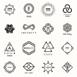 Set of badges and labels elements. Modern geometric design. Logos and monograms. Vector illustration, EPS 10.