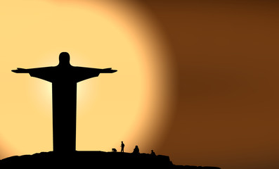 Wall Mural - Silhouette Jesus over sunset on mountain top