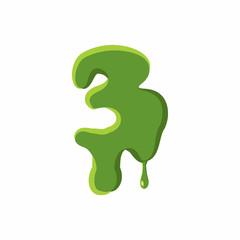Fototapete - Number 3 from latin alphabet with numbers and symbols made of green slime. Font can be used for Halloween design and other purposes