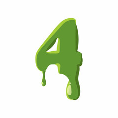 Fototapete - Number 4 from latin alphabet with numbers and symbols made of green slime. Font can be used for Halloween design and other purposes
