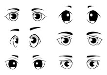 Set Of Anime Style Eyes Isolated On White Background