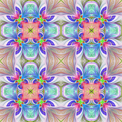 Multicolored seamless flower pattern in stained-glass window sty