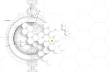 Dna And Medical And Technology Background. Futuristic Molecule Structure Presentation