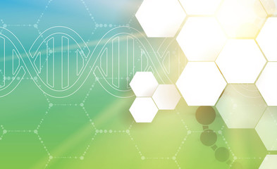 Wall Mural - dna and medical and technology background. futuristic molecule structure presentation