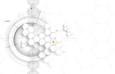 Wall Mural - dna and medical and technology background. futuristic molecule structure presentation