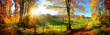canvas print picture - Zauberhafte Landschaft im Herbst: sonniges Panorama von ländlicher Idylle