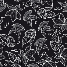 Black And White Seamless Pattern With Cocoa Beans. Vector Illustration
