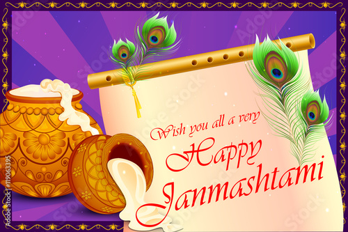 Happy Krishna Janmashtami Background With Pot Of Cream