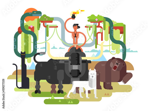 Fotomural Character Mowgli with animal