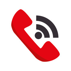 Sticker - red telephone handset call phone communication vector illustration