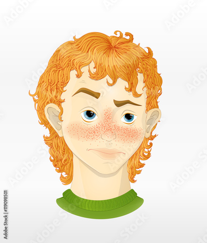 Curly Red Haired Guy With Freckles With The Sour Expression On His