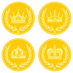 Poster - Yellow coin icons with crown on white background