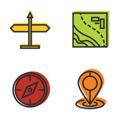 Poster - road tourist line icons with color background