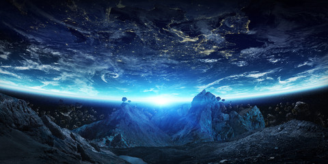 Poster - Gigantic asteroids about to crash earth 3D rendering elements of