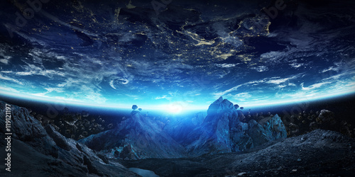 Fényképezés  Gigantic asteroids about to crash earth 3D rendering elements of