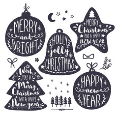 Sticker - Christmas and New Year Calligraphic set.