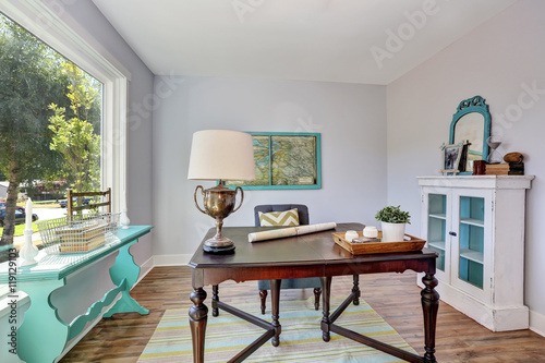 Home Office Interior Vintage Wooden Desk In Old Style House Home Office Interior Vintage Wooden Desk In Old Style House