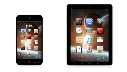 Wall Mural - modern digital phone and tablet on white background 3d rendering