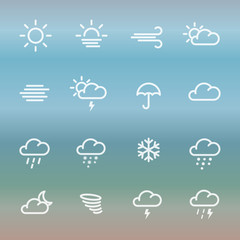 Wall Mural - Lines weather forcast Icon set on gradient. 