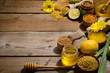 bee products on wooden table