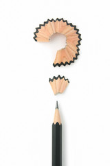 Poster - pencil question mark on background.