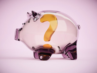 Piggy bank with question mark inside 3d illustration