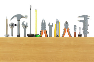 Poster - assortment of work tools, 3D rendering
