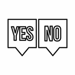 Poster - Check mark in speech bubbles icon in outline style on a white background