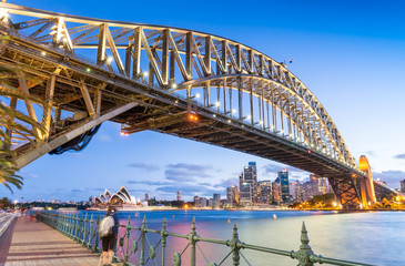 Wall Mural - Skyward night view of Sydney Harbour Bridge