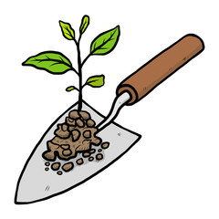 Wall Mural - plant sprout and trowel / cartoon vector and illustration, hand drawn style, isolated on white background.