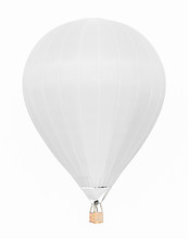 White Hot Air Balloon With Basket Isolated On White Background