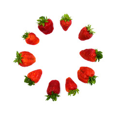 Wall Mural - Ripe garden strawberry (strawberry, Fragaria x ananassa) on a white background with space for text. Flat lay