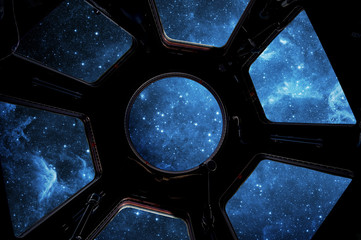 Wall Mural - earth and star in spaceship window porthole. elements of this image furnished by nasa