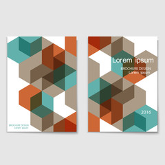 Wall Mural - modern brochure cover template with brown and blue cubes