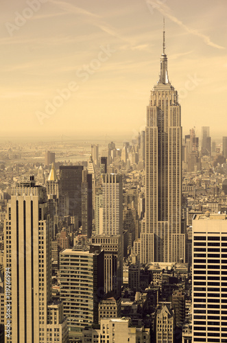 Zdjęcie XXL Szczelnie zapakowane budynki i panoramę Manhattanu, Nowy Jork, filtr sepia