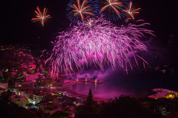 Beautiful and pyrotechnic fireworks in Recco, Italy / Fireworks in Recco, Genoa, Italy