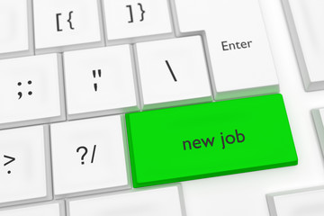 Computer Keyboard With The Words New Job On A Green Key As A Hot Button, 3d illustration