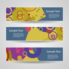 Sticker - Colorful Vector Set of Three Header Designs with Dots, CIrcles, Rings