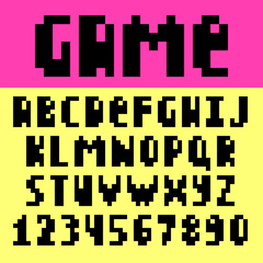 Poster - Pixel retro font Video computer game design
