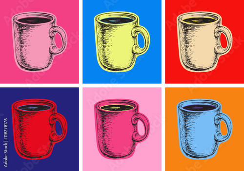 Cuadros en Lienzo Set Coffee Mug Vector Illustration Pop Art Style