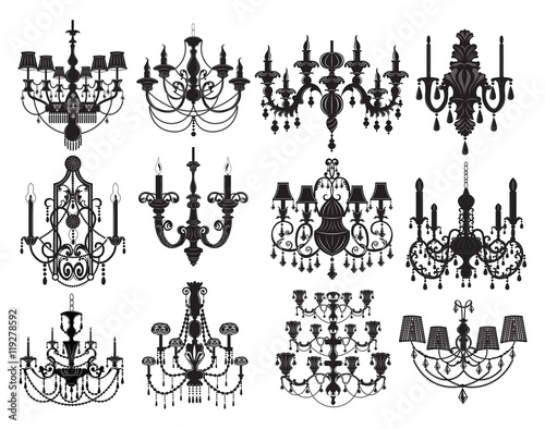 Fotomural Classic chandelier Set Collection. Luxury decor accessory design