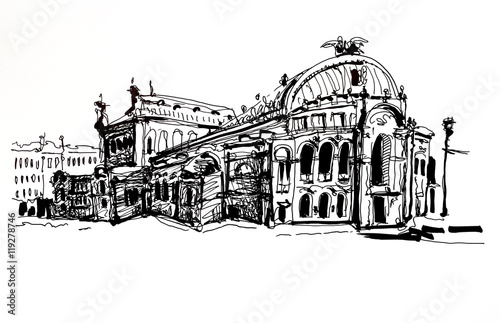 Poster drawing of Ukraine Kyiv national opera and ballet theatre house