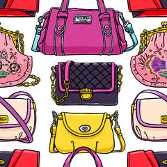 Wall Mural - seamless multi-colored handbags